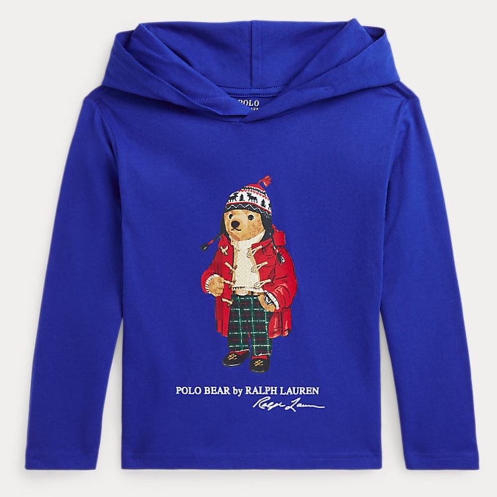 Polo Ralph Lauren Bear Kids Hoodie Blue Cotton Long Sleeve M 10-12 Lightweight
